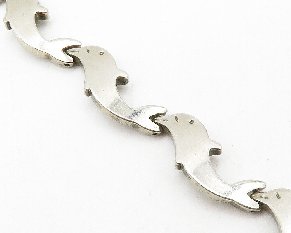925 Sterling Silver  Vintage Shiny Dolphin Hinge Link Chain Bracelet  BT5020