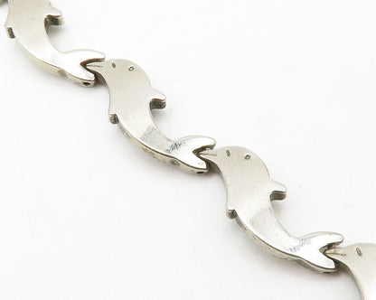 925 Sterling Silver  Vintage Shiny Dolphin Hinge Link Chain Bracelet  BT5020