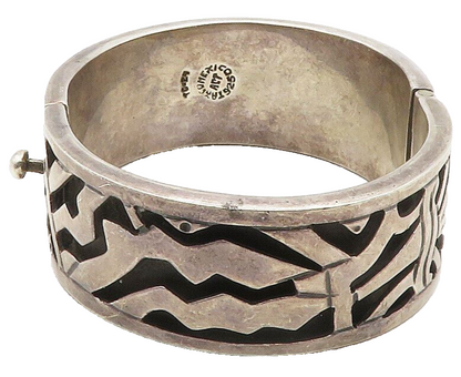 TAXCO 925 Sterling Silver  Vintage Cutout Design Hinge Bangle Bracelet  BT6028