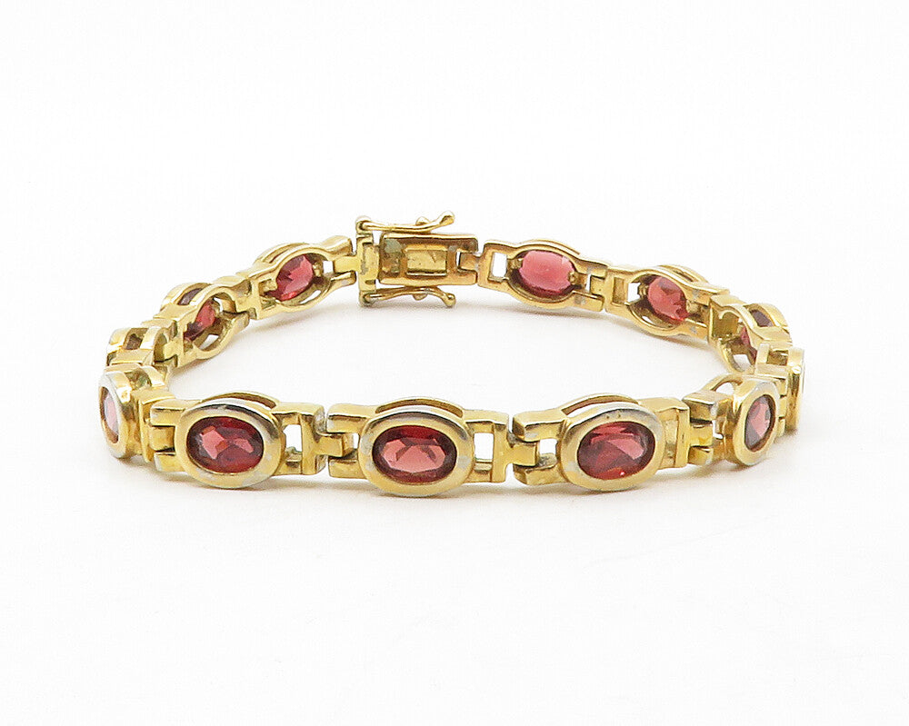925 Sterling Silver  Red Topaz Shiny Gold Plated Hinge Chain Bracelet  BT5024