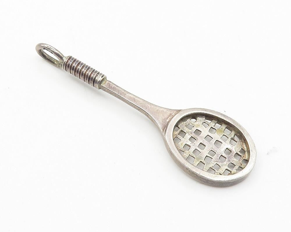 925 Sterling Silver  Vintage Dark Tone Tennis Racket Sports Pendant  PT8480