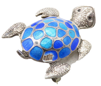 A. MAYA MEXICO 925 Sterling Silver Vintage Blue Enamel Turtle Brooch Pin  BP4844