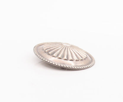 925 Sterling Silver Vintage Brooch Pin Framed Fan Carved Round Flower  BP10888