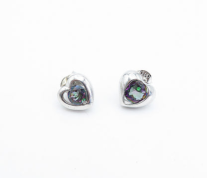 925 Sterling Silver  Shiny Petite Love Heart Mystic Topaz Stud Earrings EG2118