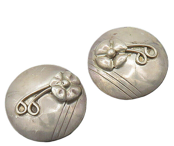 925 Sterling Silver  Vintage Flower Swirl Round Drop Earrings  EG9771