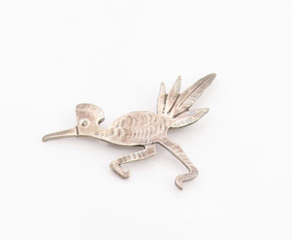 925 Sterling Silver Vintage Brooch Pin NAVAJO ZUNI Etched Roadrunner  BP12344