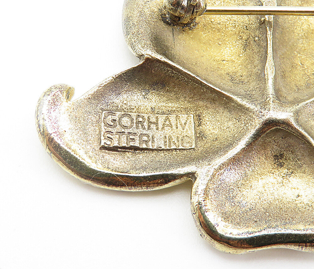 GORHAM 925 Sterling Silver  Vintage Shiny Detailed Flower Brooch Pin  BP2850