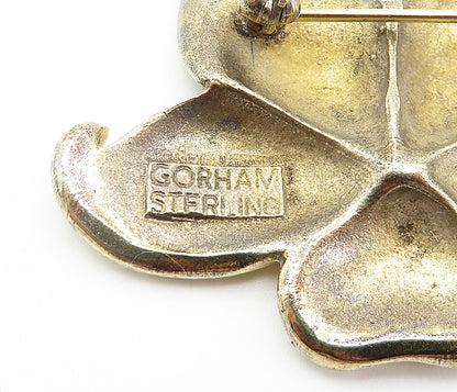 GORHAM 925 Sterling Silver  Vintage Shiny Detailed Flower Brooch Pin  BP2850