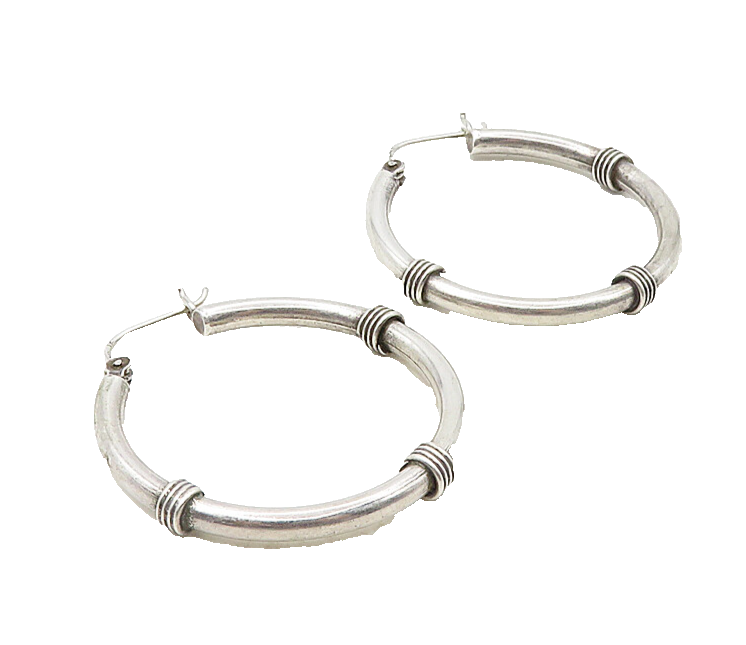 925 Sterling Silver  Vintage Smooth Wire Wrap Pattern Hoop Earrings  EG4902