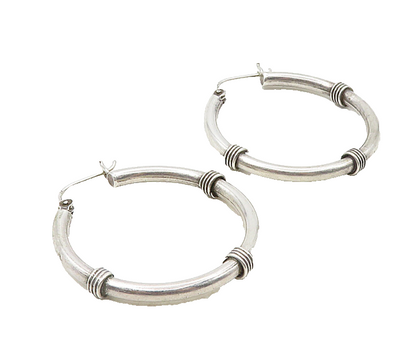 925 Sterling Silver  Vintage Smooth Wire Wrap Pattern Hoop Earrings  EG4902