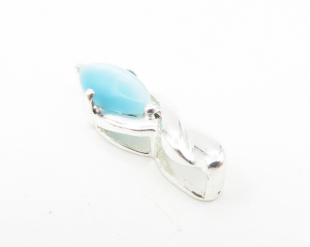 925 Sterling Silver  Marquise Cut Cat's Eye Blue Topaz Drop Pendant  PT9189