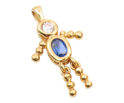 925 Silver  Vintage Sapphire & Cubic Zirconia Figure Dangle Pendant  PT21508