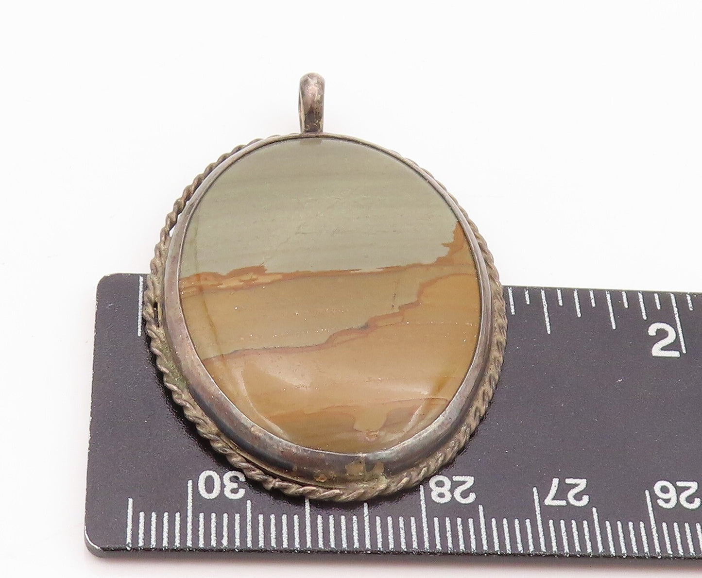 925 Sterling Silver Vintage Pendant Dark Tone Oval Large Gemstone  PT23893