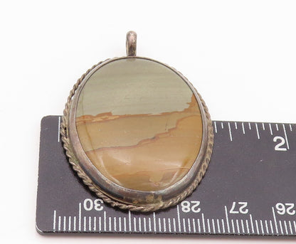 925 Sterling Silver Vintage Pendant Dark Tone Oval Large Gemstone  PT23893