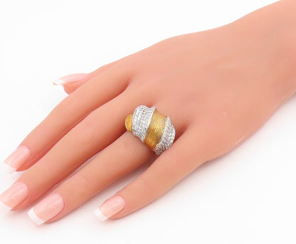 925 Sterling Silver Vintage Ring Two Tone CZ Ribbed Dome Band  Sz 7.5  RG35621