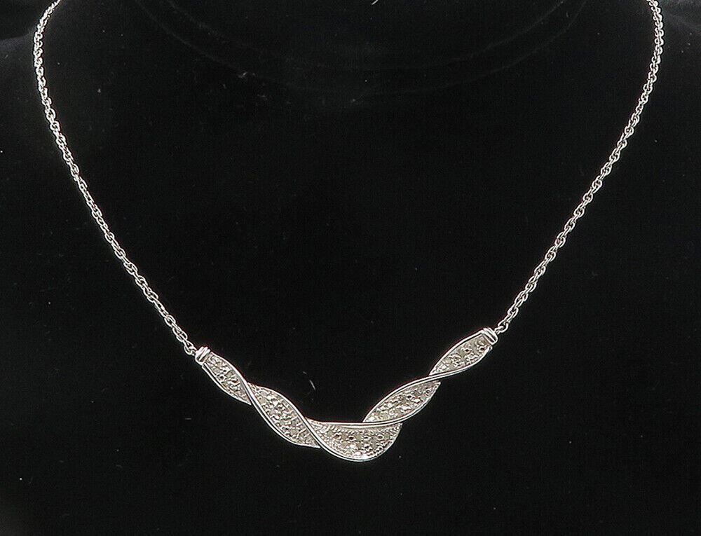 925 Sterling Silver  Genuine Diamonds Shiny Twist Chain Necklace  NE1940