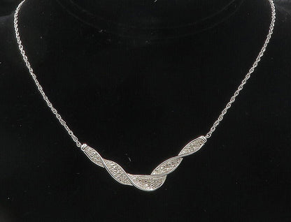 925 Sterling Silver  Genuine Diamonds Shiny Twist Chain Necklace  NE1940