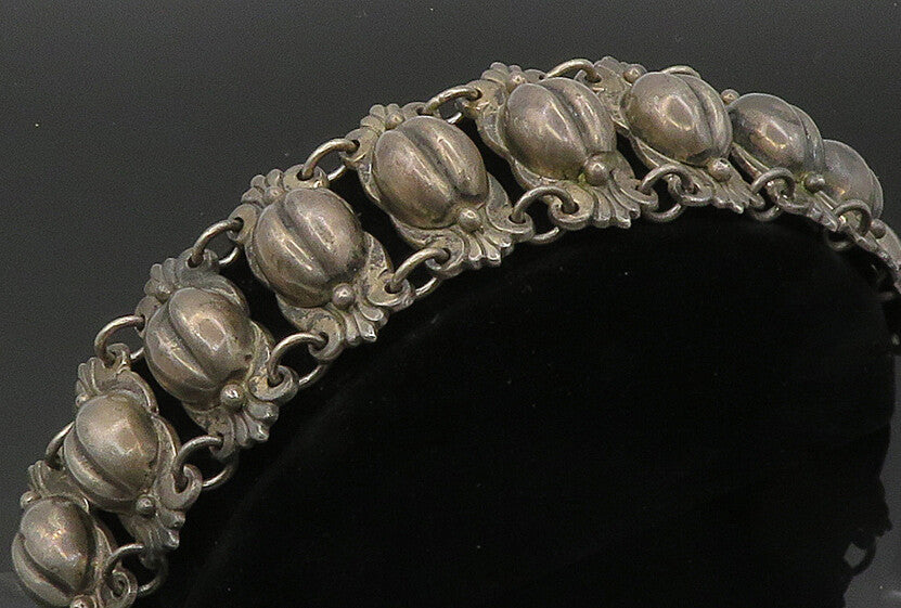 JUAREZ PRIETO 925 Silver  Vintage Antique Coffee Bean Chain Bracelet  BT8288
