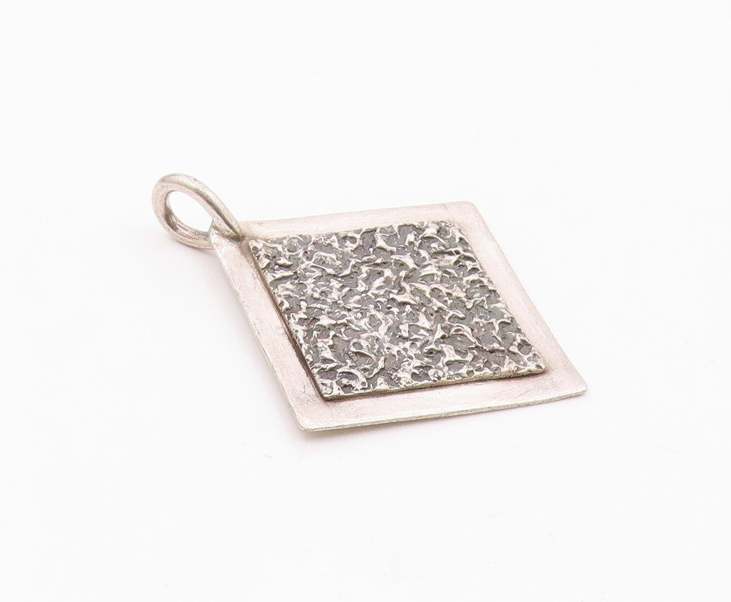 DESIGNER 925 Sterling Silver  Vintage Textured Square Shiny Pendant  PT18580