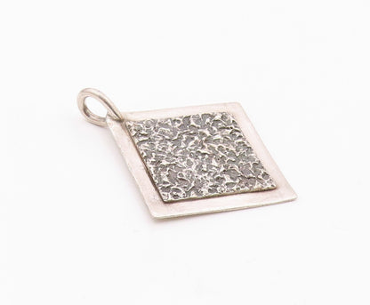DESIGNER 925 Sterling Silver  Vintage Textured Square Shiny Pendant  PT18580