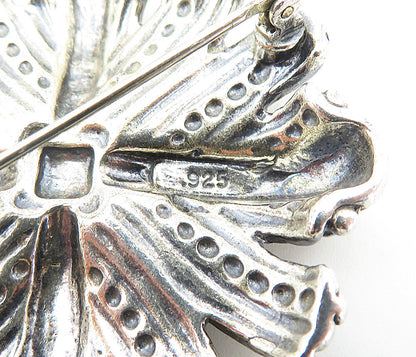 MONET 925 Sterling Silver  Vintage Shiny Round Floral Design Brooch Pin BP3060