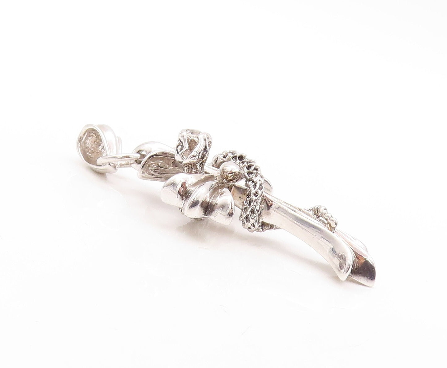 925 Sterling Silver Vintage Pendant Religious Cross With CZ Snake Around PT23612