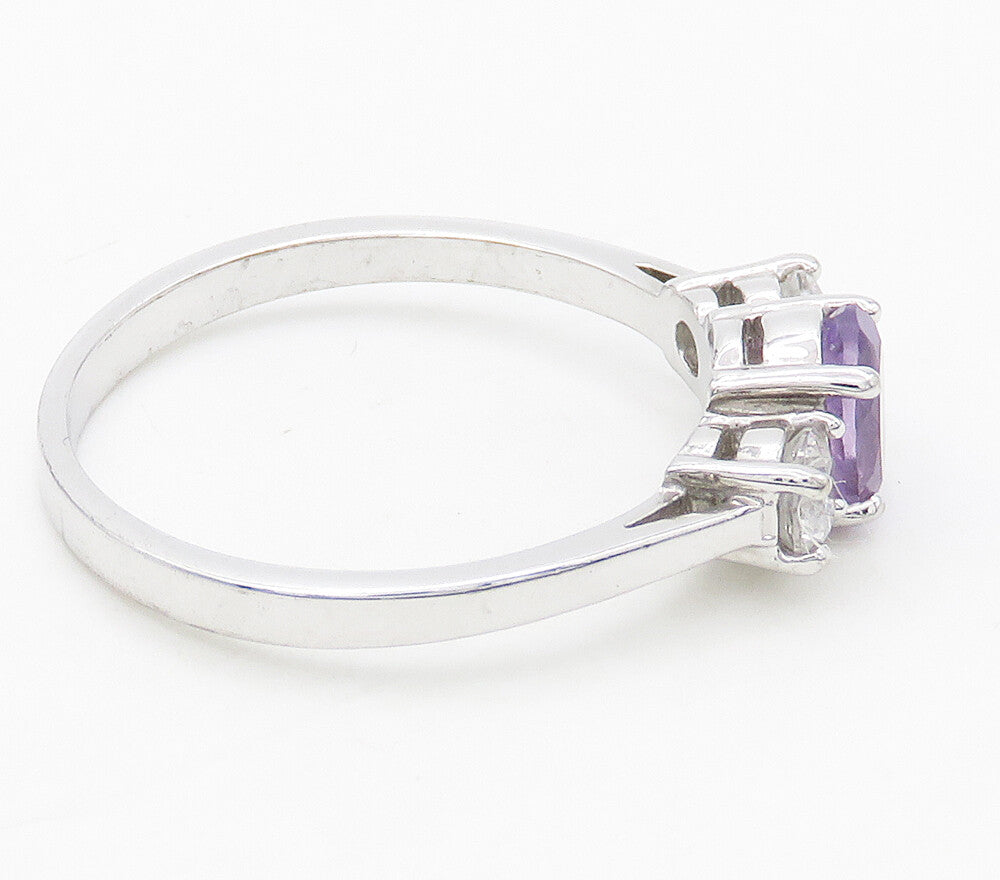 925 Sterling Silver  Prong Set Amethyst & Topaz Shiny Band Ring Sz 10  RG15818