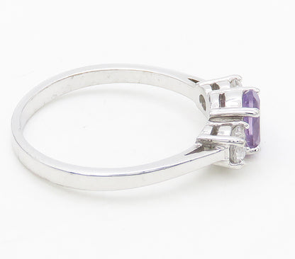 925 Sterling Silver  Prong Set Amethyst & Topaz Shiny Band Ring Sz 10  RG15818