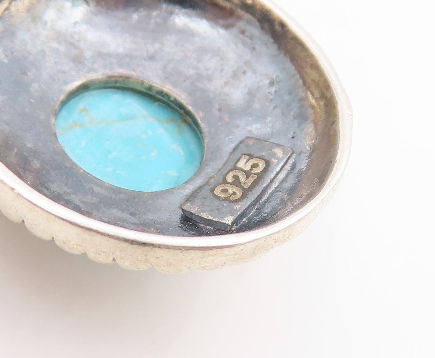 925 Sterling Silver Vintage Pendant Round Turquoise Brick Line Design  PT25826