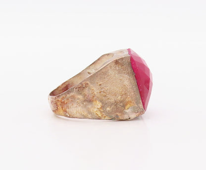 925 Sterling Silver Vintage Ring Real Square Cut Gemstone Inlay  Sz 7 RG30790