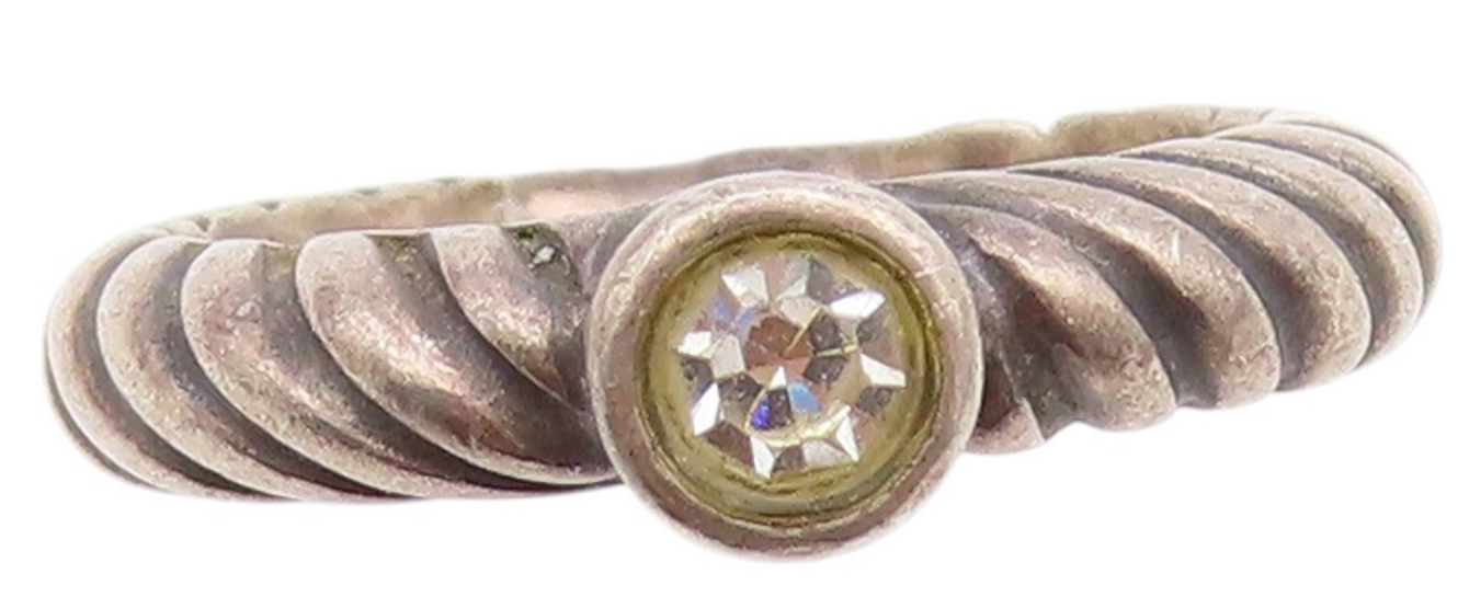 925 Sterling Silver Vintage Ring CZ Etched Twisted Rope Dome Band Sz 5.5 RG33478