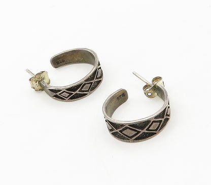 925 Sterling Silver  Vintage Diamond Shaped Pattern Hoop Earrings  EG8341