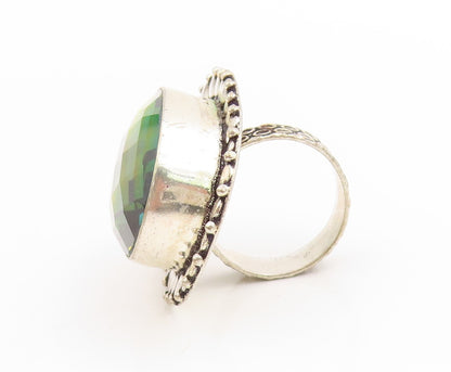 925 Sterling Silver Vintage Ring Large Mystic Topaz Geometric Band Sz 8 RG34138