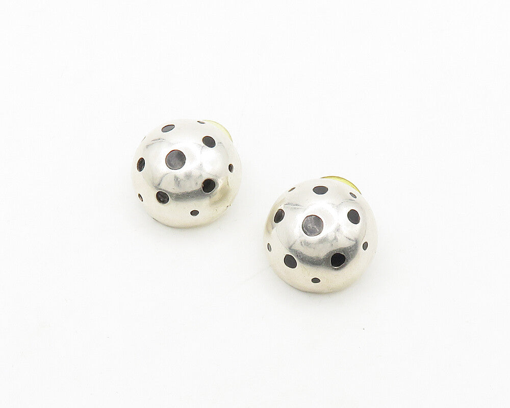 DESIGNER MEXICO 925 Silver  Vintage Black Onyx Spotted Drop Earrings  EG9210