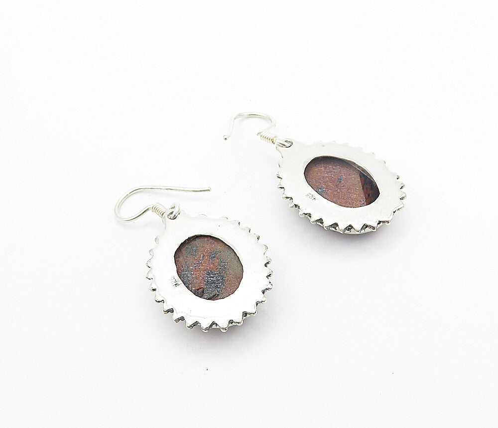 925 Sterling Silver  Vintage Faceted Red Jasper Oval Dangle Earrings  EG3293