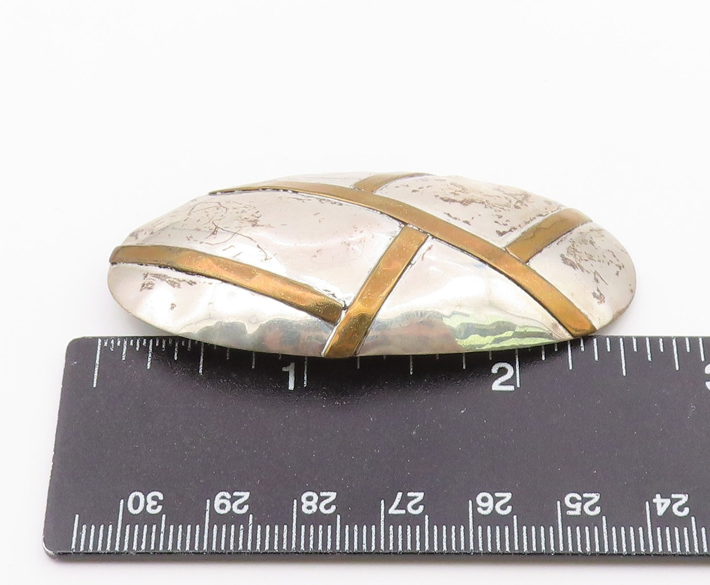 LOUIS BOOTH 925 Sterling Silver  Vintage Shiny 2 Tone Dome Brooch Pin  BP5286
