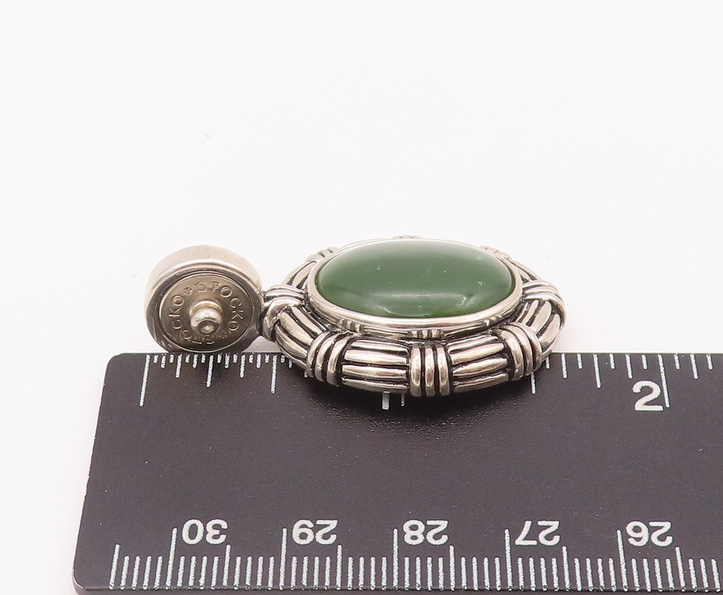 925 Sterling Silver Vintage Pendant ESPO SIG Cabochon Green Gemstone  PT22787