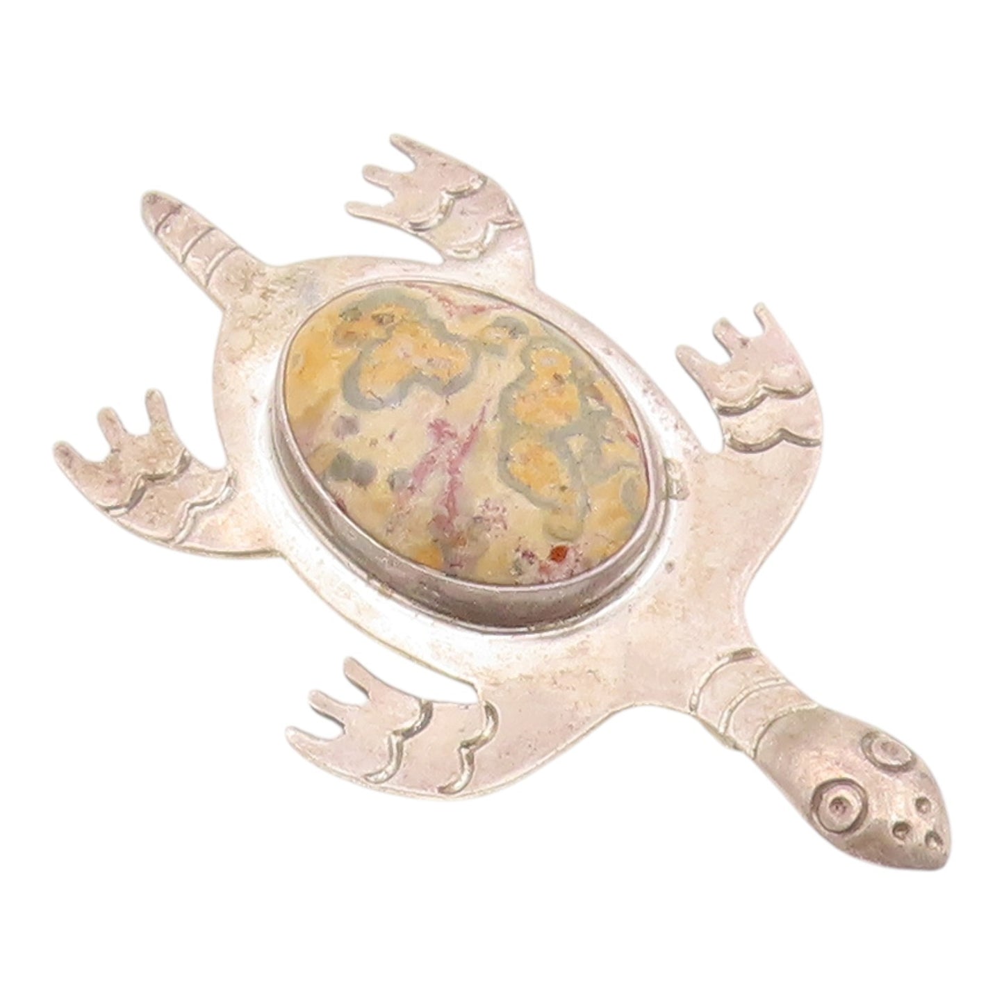 925 Sterling Silver Vintage Brooch Pin CII MEXICO Jasper Sea Turtule  BP12597
