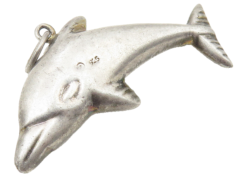 925 Sterling Silver  Vintage Hollow Leaping Dolphin Motif Drop Pendant  PT8207