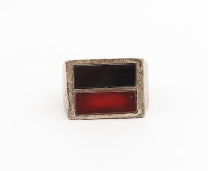 925 Sterling Silver Vintage Ring Carnelian & Onyx Inlay Band  Sz 11.5  RG36680