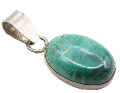 925 Sterling Silver  Vintage Antique Cabochon Cut Chrysocolla Pendant  PT7446