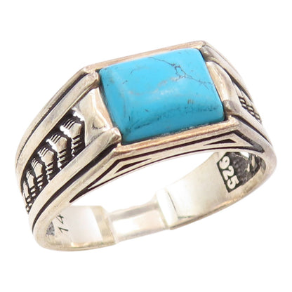 925 Sterling Silver Vintage Ring CHIMODA Turquoise Signet Band  Sz 14.5  RG35653