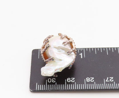925 Sterling Silver Vintage Pendant Mother Of Pearl With Holding Crab  PT26189