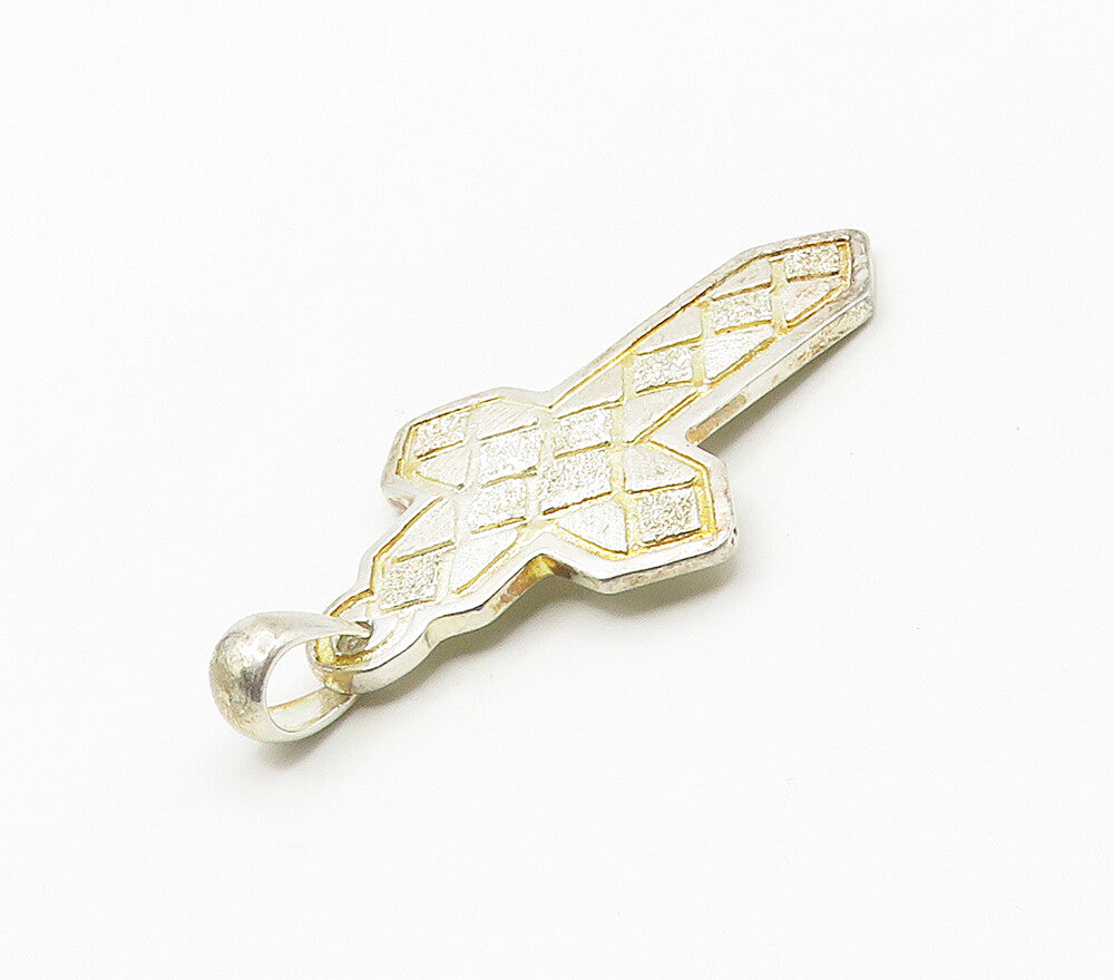 925 Sterling Silver  Vintage Shiny Textured Religious Cross Pendant  PT12086