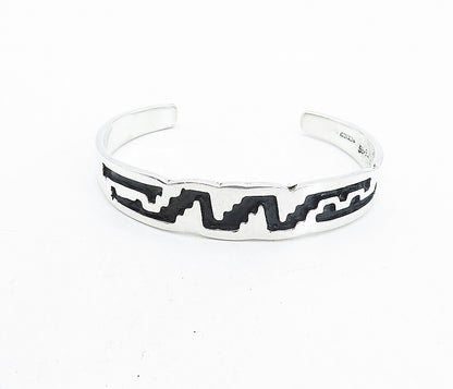 MEXICO 925 Sterling Silver  Vintage Shiny Enamel Pattern Cuff Bracelet  BT1597