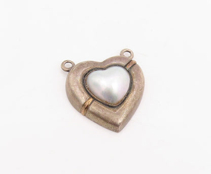 14k Gold & 925 Sterling Silver Vintage Pendant Pearl Love Heart Charm   PT25848