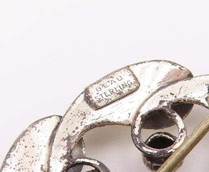 BEAU 925 Sterling Silver  Vintage Modernist Floral Wreath Brooch Pin  BP8164