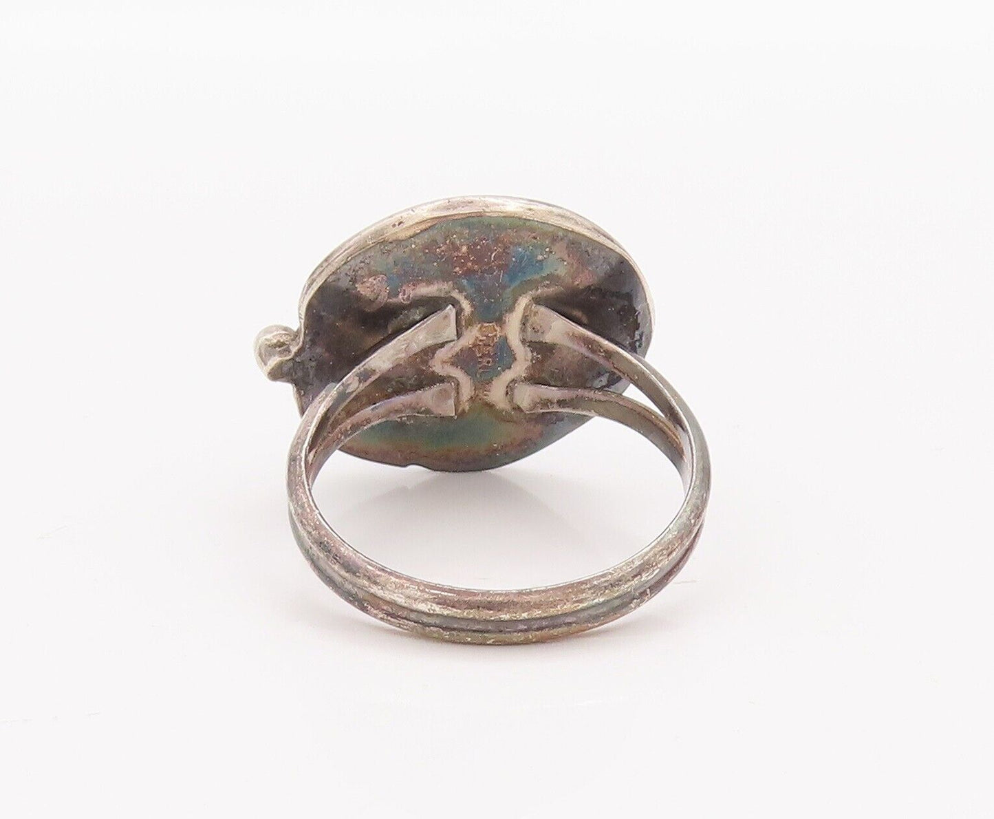 925 Sterling Silver Vintage Ring NAVAJO Floral Carved Turquoise  Sz 7  RG28336