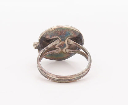 925 Sterling Silver Vintage Ring NAVAJO Floral Carved Turquoise  Sz 7  RG28336