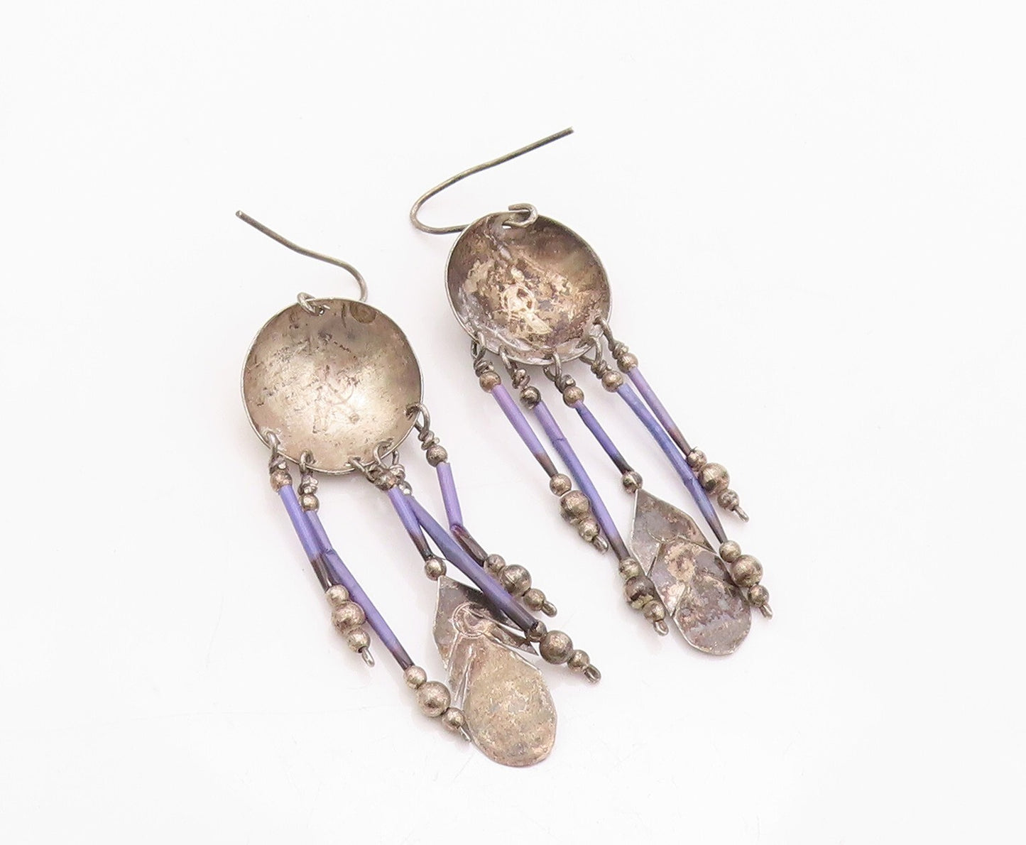 925 Sterling Silver Vintage Earrings Dark Tone Domed Dream Catcher  EG13462